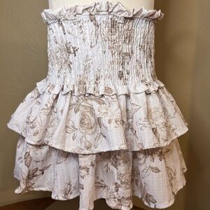 Altar’d State Floral Ruffle Skirt - Cream and Brown